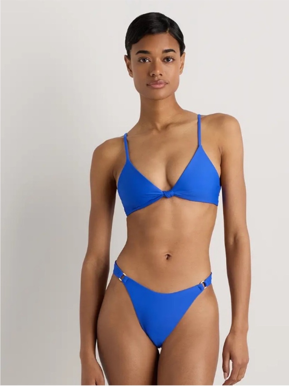 NWT Quince Electric Blue bikini Italian High-Leg Ring bottoms knot top Large